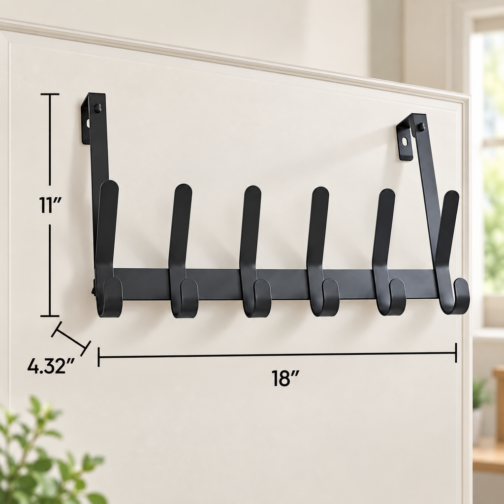 Better Homes & Gardens SnugFit Over-the-Door Hanging Hooks, 6 Double Hooks, Matte Black