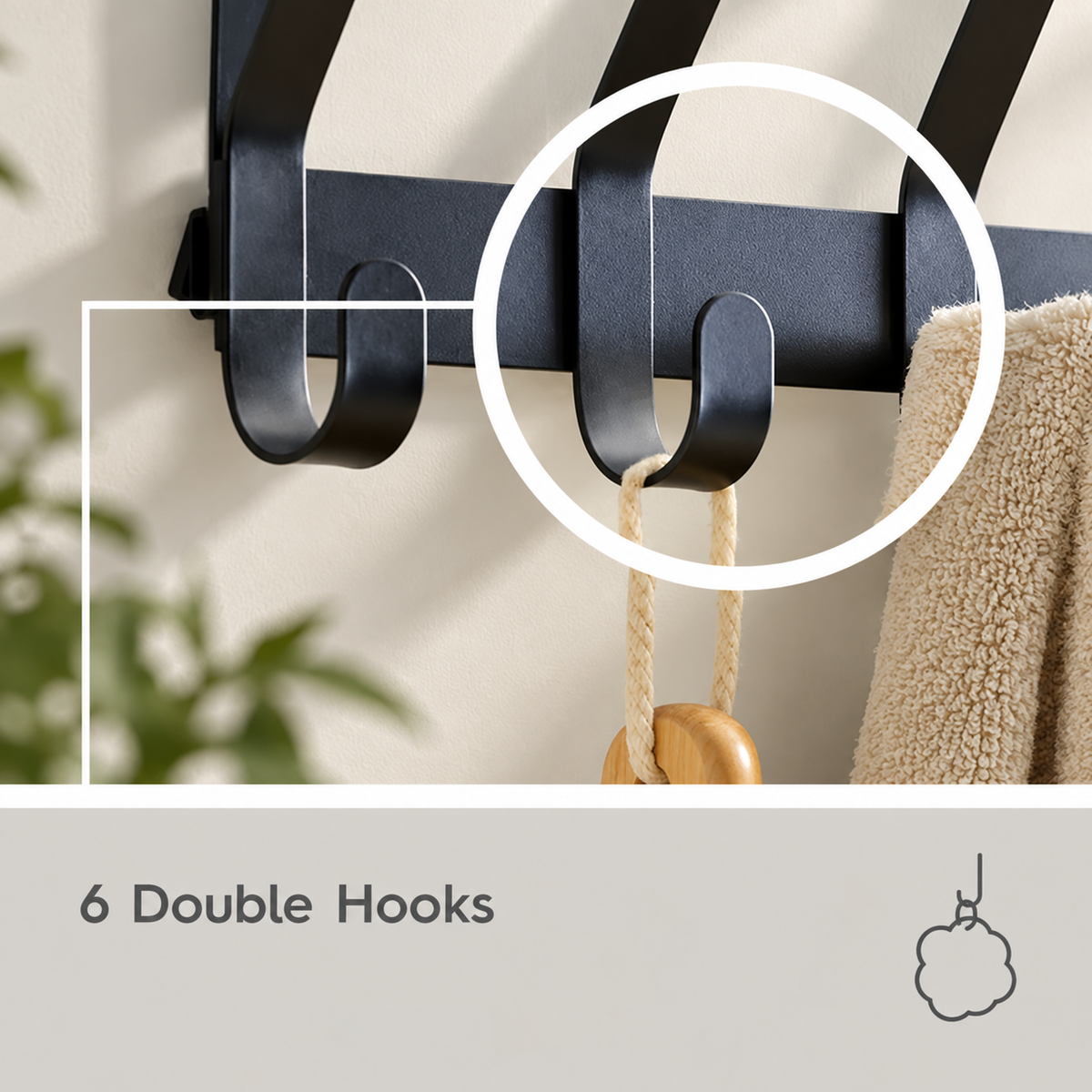 Better Homes & Gardens SnugFit Over-the-Door Hanging Hooks, 6 Double Hooks, Matte Black