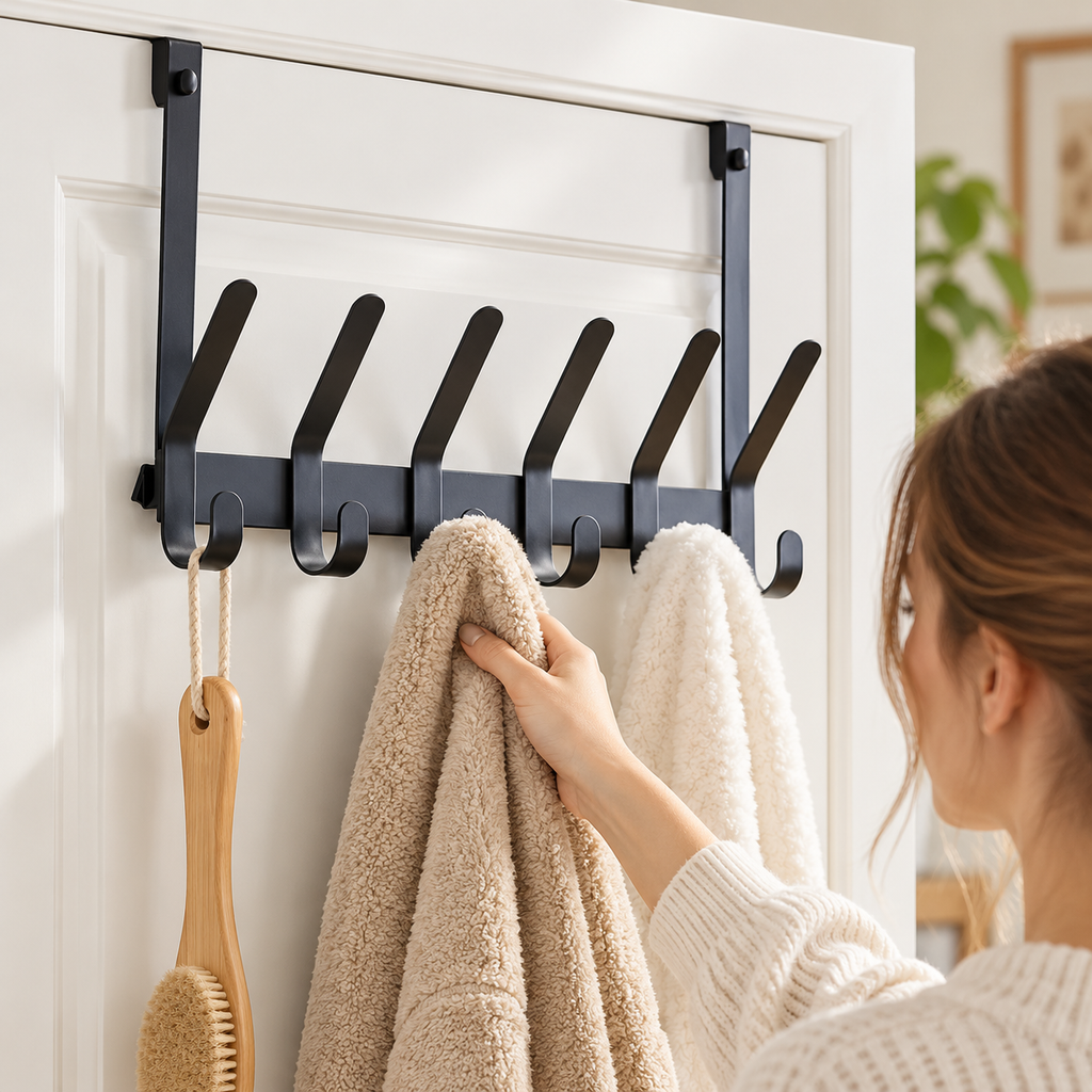 Better Homes & Gardens SnugFit Over-the-Door Hanging Hooks, 6 Double Hooks, Matte Black
