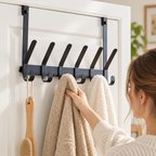 Better Homes & Gardens SnugFit Over-the-Door Hanging Hooks, 6 Double Hooks, Matte Black