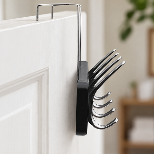 Melannco 18X6 Inch Over The Door MDF Coat Rack With 4 Silver Metal Hooks Black