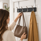 Melannco 18X6 Inch Over The Door MDF Coat Rack With 4 Silver Metal Hooks Black