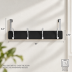 Melannco 18X6 Inch Over The Door MDF Coat Rack With 4 Silver Metal Hooks Black